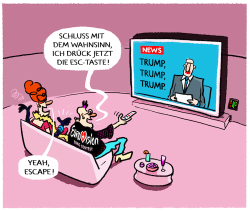 Cartoon: ESC-Weekend... (medium) by markus-grolik tagged europa,eurovision,song,contest,party,diversitaet,basel,schweiz,musik,nachrichten,wahnsinn,flucht,news,alltag,abschalten,karikatur,esc,wochenende,europa,eurovision,song,contest,party,diversitaet,basel,schweiz,musik,nachrichten,wahnsinn,flucht,news,alltag,abschalten,karikatur,esc,wochenende