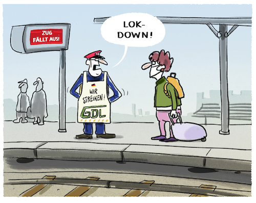 Cartoon: GDL streikt (medium) by markus-grolik tagged lokdown,gdl,streik,eisenbahn,deutschland,lockdown,deutsche,bahn,gewerkschaft,lokdown,gdl,streik,eisenbahn,deutschland,lockdown,deutsche,bahn,gewerkschaft