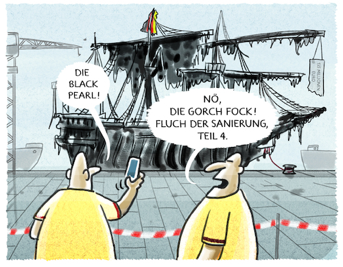 Cartoon: ...Geisterschiff... (medium) by markus-grolik tagged groch,fock,ursula,von,der,leyen,steuergeld,bundeswehr,marine,werft,insolenz,sanierung,übungsschiff,fluch,karibik,black,pearlgroko,cdu,csu,spd,groch,fock,ursula,von,der,leyen,steuergeld,bundeswehr,marine,werft,insolenz,sanierung,übungsschiff,fluch,karibik,black,pearlgroko,cdu,csu,spd