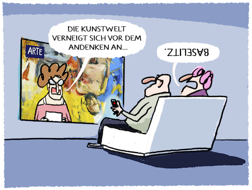 Cartoon: Georg Baselitz... (medium) by markus-grolik tagged künstler,georg,baselitz,kunst,kunstwelt,deutschland,umdrehen,auf,den,kopf,stellen,maler,bildhauer,gemaelde,künstler,georg,baselitz,kunst,kunstwelt,deutschland,umdrehen,auf,den,kopf,stellen,maler,bildhauer,gemaelde