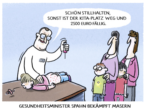 Cartoon: Gesundheitspolitik (medium) by markus-grolik tagged spahn,jens,gesundheitspolitik,ansteckungsgefahr,gesundheitsminister,masern,impfpflicht,impfzwang,kind,eltern,gesundheit,ansteckung,kita,kindergarten,cdu,csu,spd,krankheit,kinderkrankheit,spahn,jens,gesundheitspolitik,ansteckungsgefahr,gesundheitsminister,masern,impfpflicht,impfzwang,kind,eltern,gesundheit,ansteckung,kita,kindergarten,cdu,csu,spd,krankheit,kinderkrankheit