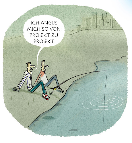 Cartoon: ...immer im Fluss bleiben... (medium) by markus-grolik tagged sprache,mittelschicht,existenz,projekt,freiberufler,angeln,sprache,mittelschicht,existenz,projekt,freiberufler,angeln