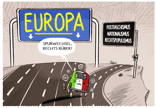 Cartoon: Italien in der Rechtskurve... (medium) by markus-grolik tagged italien,wahl,berlusconi,rechtsruck,melonisalvini,fratelli,regierung,rom,europa,nationalisten,postfaschismus,italien,wahl,berlusconi,rechtsruck,melonisalvini,fratelli,regierung,rom,europa,nationalisten,postfaschismus