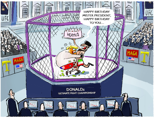 Cartoon: Donalds UFC Party.... (medium) by markus-grolik tagged donald,trump,geburtstag,party,kaefig,kampf,weisses,haus,usa,washington,iran,krieg,hormus,oel,gas,kaefigkampfparty,ufc,donald,trump,geburtstag,party,kaefig,kampf,weisses,haus,usa,washington,iran,krieg,hormus,oel,gas,kaefigkampfparty,ufc