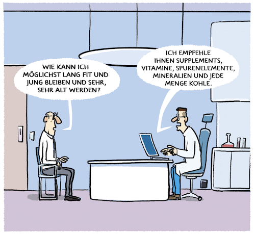 Cartoon: Longevity.... (medium) by markus-grolik tagged longevity,supplements,gesundheit,alter,jugend,vitamine,nahrungsergaenzung,lobby,arzt,fitness,longevity,supplements,gesundheit,alter,jugend,vitamine,nahrungsergaenzung,lobby,arzt,fitness