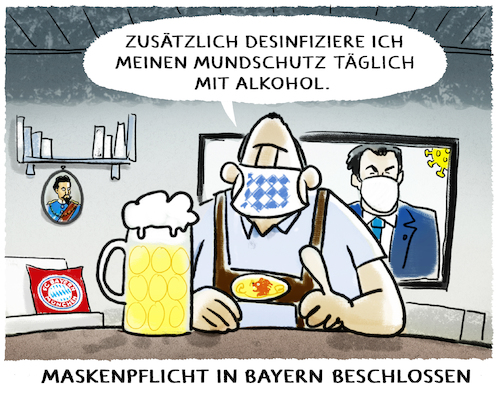 Cartoon: Maskenpflicht-Bayern (medium) by markus-grolik tagged corona,maskenpflicht,soeder,bayern,desinfektion,corona,maskenpflicht,soeder,bayern,desinfektion