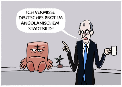 Cartoon: Merzbrot... (medium) by markus-grolik tagged bundeskanzler,merz,brot,deutschland,angola,ausland,hotel,bernd,brotauswahl,cdu,bundesregierung,merz,brotdeutschland,stadtbild,cdu,csu