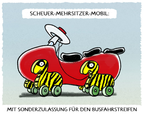 Cartoon: ...Mobiltätsmodell... (medium) by markus-grolik tagged scheuer,verkehr,busspur,busfahrstreifen,fahrgemeinschaft,eroller,escooter,sonderzulassung,scheuer,verkehr,busspur,busfahrstreifen,fahrgemeinschaft,eroller,escooter,sonderzulassung