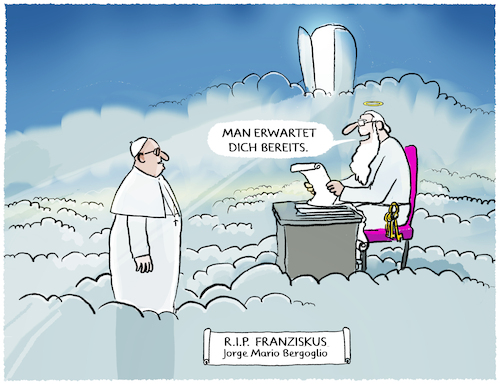 Cartoon: Papst gestorben... (medium) by markus-grolik tagged papst,franziskus,kirche,kirchenoberhaupt,stellvertreter,gott,religion,kaktholiken,roemisch,katholisch,rom,vatikan,jorge,mario,bergoglio,argentinien,hoffnungsträger,papst,franziskus,kirche,kirchenoberhaupt,stellvertreter,gott,religion,kaktholiken,roemisch,katholisch,rom,vatikan,jorge,mario,bergoglio,argentinien,hoffnungsträger