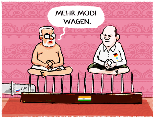 Cartoon: Scholz Indienbesuch... (medium) by markus-grolik tagged scholz,deutschland,ampel,indien,modi,scholz,deutschland,ampel,indien,modi