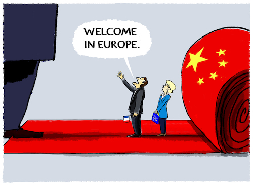 Cartoon: Seidenstrassenstrategie... (medium) by markus-grolik tagged seidenstrasse,roter,teppich,staatsbesuch,xi,jinping,peking,bruessel,eu,paris,china,europa,macron,handel,wirtschaft,seidenstrasse,roter,teppich,staatsbesuch,xi,jinping,peking,bruessel,eu,paris,china,europa,macron,handel,wirtschaft