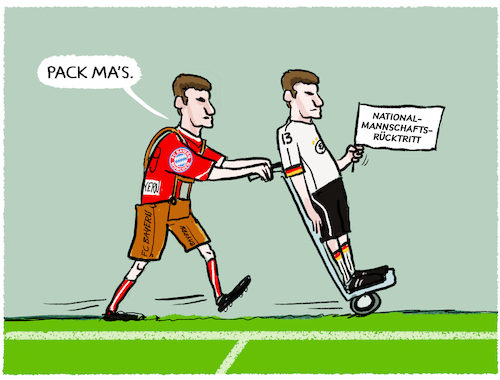 Cartoon: Thomas Müller geht... (medium) by markus-grolik tagged thomas,mueller,nationalmannschaft,dfb,fc,bayern,stuermer,karriere,ruecktritt,rueckzug,fussball,fussballspieler,spieler,thomas,mueller,nationalmannschaft,dfb,fc,bayern,stuermer,karriere,ruecktritt,rueckzug,fussball,fussballspieler,spieler