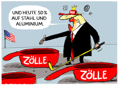 Cartoon: Trump kündigt neue Zölle an (medium) by markus-grolik tagged trump,maga,zoll,zoelle,strafzoelle,handelskrieg,us,usa,wirtschaft,industrie,stahl,aluminium,china,kanada,mexiko,brasilien,trump,maga,zoll,zoelle,strafzoelle,handelskrieg,us,usa,wirtschaft,industrie,stahl,aluminium,china,kanada,mexiko,brasilien