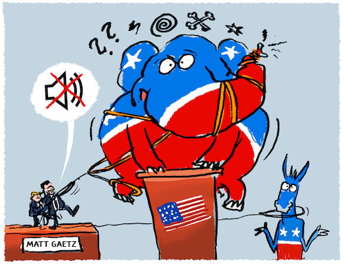 Cartoon: USA ohne Speaker (medium) by markus-grolik tagged republikaner,demokraten,kevin,mccarthy,matt,gaetz,repraesentantenhaus,absetzung,speaker,shutdown,usa,us,joe,biden,trump,republikaner,demokraten,kevin,mccarthy,matt,gaetz,repraesentantenhaus,absetzung,speaker,shutdown,usa,us,joe,biden,trump