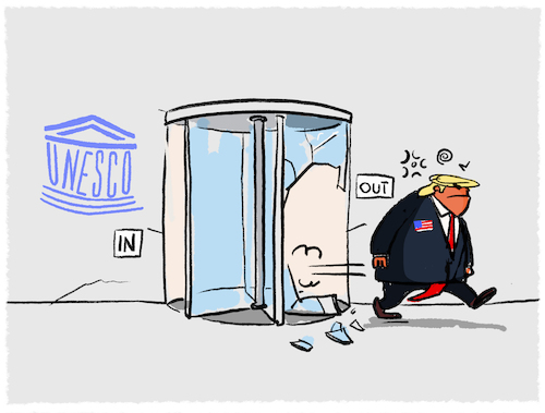 Cartoon: USA verläßt Unesco... (medium) by markus-grolik tagged usa,maga,unesco,trump,austritt,usa,maga,unesco,trump,austritt
