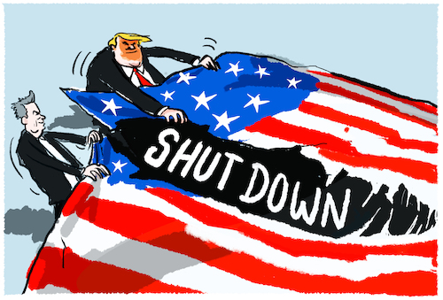 Cartoon: USA vor dem Shutdown... (medium) by markus-grolik tagged elon,musk,donald,trump,shutdown,usa,haushaltsstreit,kongress,washington,us,präsident,republikaner,elon,musk,donald,trump,shutdown,usa,haushaltsstreit,kongress,washington,us,präsident,republikaner