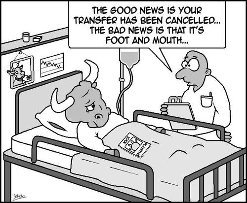 Cartoon: Foot and Mouth disease (medium) by Thamalakane tagged cattle,cow,bull,disease,foot,and,mouth,botswana,hospital,doctor
