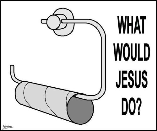 Cartoon: What would Jesus do? (medium) by Thamalakane tagged toilet,paper,roll,jesus,empty,religion,blasphemy