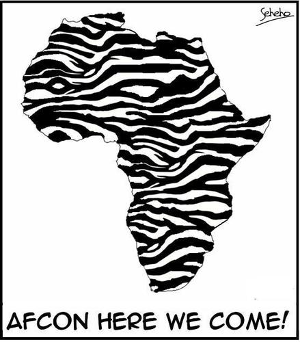 Cartoon: Zebras go AFCON (medium) by Thamalakane tagged football,zebras,afcon,botswana