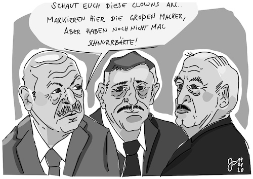 Cartoon: Schnurrbärte (medium) by Justen tagged libyen,erdogan,alsarradsch,haftar,libyen,erdogan,alsarradsch,haftar
