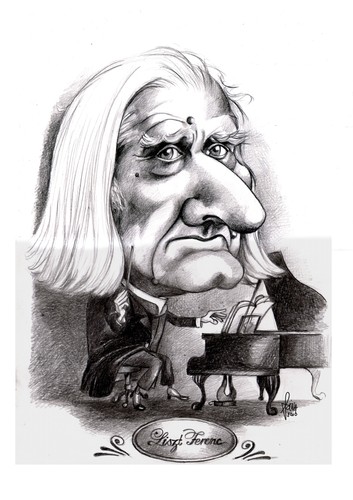 Cartoon: Liszt Ferenc (medium) by Szena tagged composer,pianist,liszt,caricature
