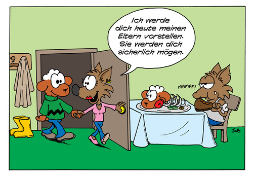 Cartoon: Lammbraten (medium) by Bruder JaB tagged schaf,beziehung,lamm,carlsen,wettbewerb,cartoon