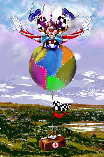 Cartoon: das Fliegen (medium) by petwall tagged fliegen,clown,ballon,kick,sehnsucht