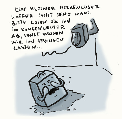 Cartoon: Koffer sucht Mami (medium) by Ludwig tagged bomb,terror,suitcase,koffer,einkauf,mama,herrenlos,anschlag,sicherheit,sprengkommando