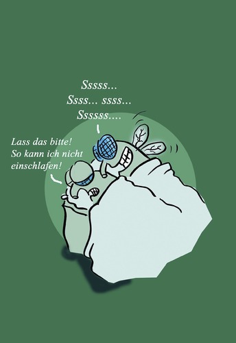 Cartoon: Laue Sommerfliegennächte (medium) by Ludwig tagged fliegen,fly,schlafen,sommer,nächte,schlafstörung,ungeziefer,night,summen