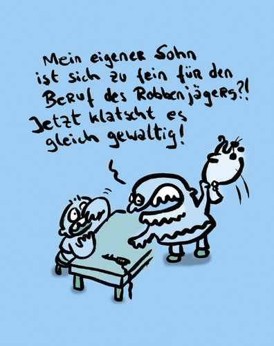 Cartoon: Robbenjägereltern (medium) by Ludwig tagged robbe,robben,seal,hunter,greenpeace,robbenschlächter,animal,rights