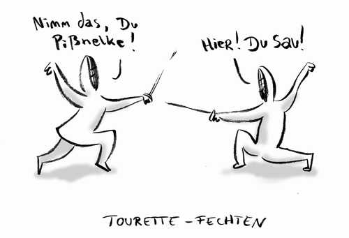 Cartoon: Tourette-Fechten (medium) by Ludwig tagged fechten,tourette,olympiade,paralympics,tick,sport