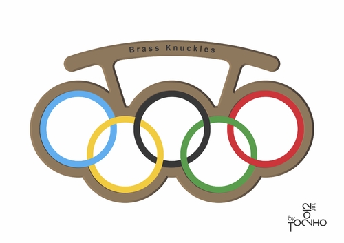 Cartoon: Brass knuckles (medium) by Tonho tagged brass,knuckles,olympic,punch