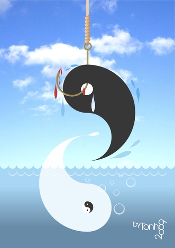 Cartoon: disequilibrium (medium) by Tonho tagged fish,yang,yin