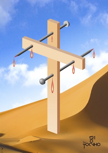 Cartoon: Nailing on the cross (medium) by Tonho tagged cross,nail,passion,of,christ,la,escher
