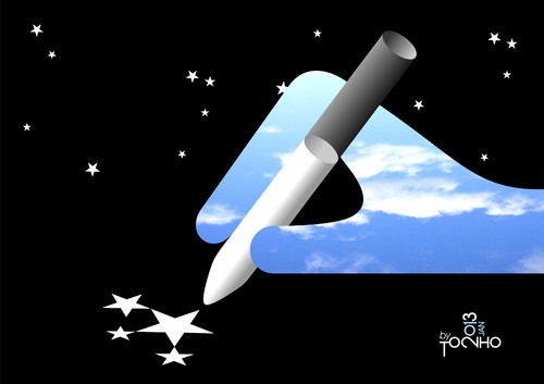 Cartoon: writing (medium) by Tonho tagged writing,night,day,star,hand,pen