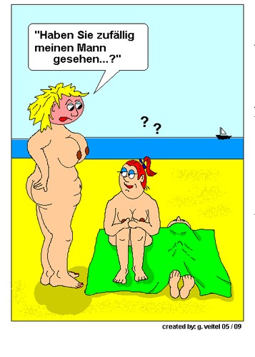 Cartoon: Strandleben (medium) by gert montana tagged strand,sylt,strandgespräch,strandbegegnung,nackt,gertoons,wasser,meer,norden,traumstrand,insel