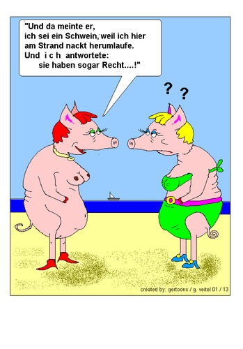 Cartoon: Strandleben auf Sylt (medium) by gert montana tagged sylt,strandleben,gertoons,fkk,nackt,meer,schwein,urlaub,freizeit,freizeitgestaltung