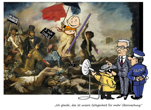 Cartoon: Charlie und die Folgen (medium) by Simpleton tagged antiterror,sicherheit,überwachung,solidarität,massenkundgebung,demo,hebdo,charlie