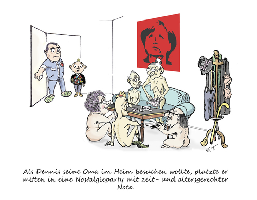 Cartoon: Die 68er als 78er (medium) by Simpleton tagged merkel,guevara,che,sexualmoral,jugend,senioren,alter,neokonservatismus,generationen,alt68er