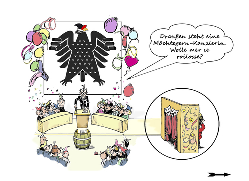 Cartoon: Narrhalla Berlin (medium) by Simpleton tagged merkel,spd,gabriel,sigmar,bundestag,büttenrede,fastnachtssitzung,fastnacht,karneval