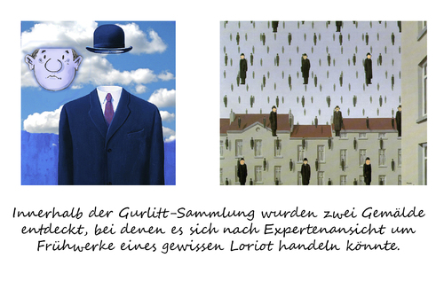 Cartoon: Neues aus der Gurlitt-Sammlung (medium) by Simpleton tagged loriot,magritte,parodie,kunstfälschung,knollennasen