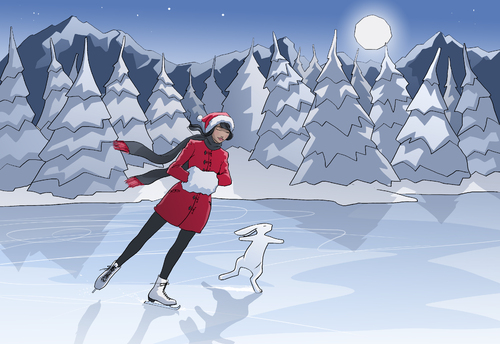 Cartoon: Schlittschuhläuferin (medium) by spotty71 tagged schlittschuhlaufen,winter,weihnachten,hase,mond,see,landschaft,wald,stille,frau,mädchen,eis