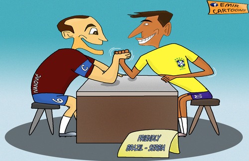 Cartoon: BRAZIL - SERBIA (medium) by emir cartoons tagged friendly,brazil,serbia,caricature,football,cartoon,emir