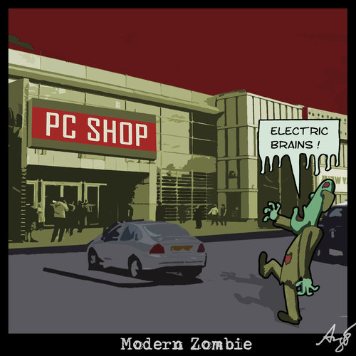 Cartoon: Modern Zombie (medium) by Anjo tagged modern,zombie,electric,brain,hirn,elektronenhirn,pc,computer,modern,zombie,hirn,elektronenhirn,pc,computer