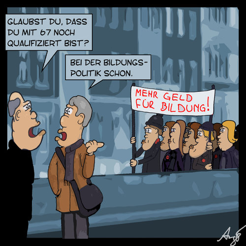 Cartoon: Rente vs. Bildung (medium) by Anjo tagged lebensarbeitszeit,jugend,alter,67,bildung,rente