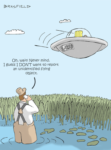 Cartoon: Not another UFO (medium) by creative jones tagged ufo,scary,alien,hostile,space,environment,fishing,swamp