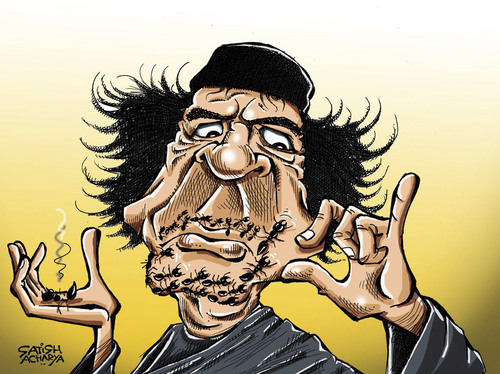 Cartoon: ANTi Gaddafi protests (medium) by Satish Acharya tagged gaddafi,libya