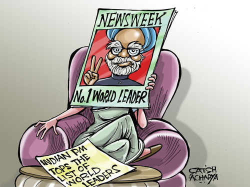 Cartoon: Indian PM is No.1 World leader! (medium) by Satish Acharya tagged manmohan,singh,india,newsweek