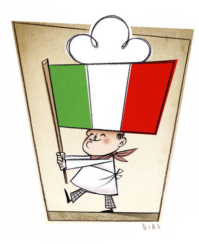 Cartoon: Italian Cooking (medium) by Giacomo tagged cooking,italy,flag,red,green,white,chef,hat,giacomo,cardelli