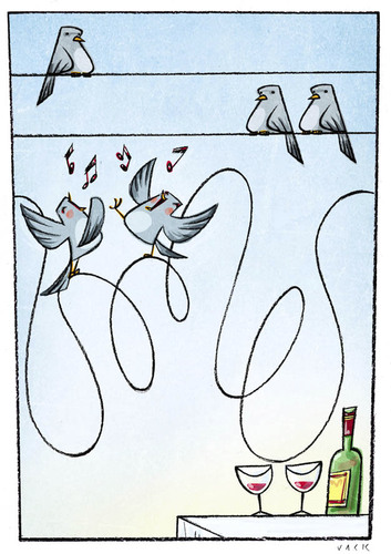Cartoon: masts and wine (medium) by Giacomo tagged wine,pylons,birds,drink,drunk,giacomo,cardelli,lombrio,jack
